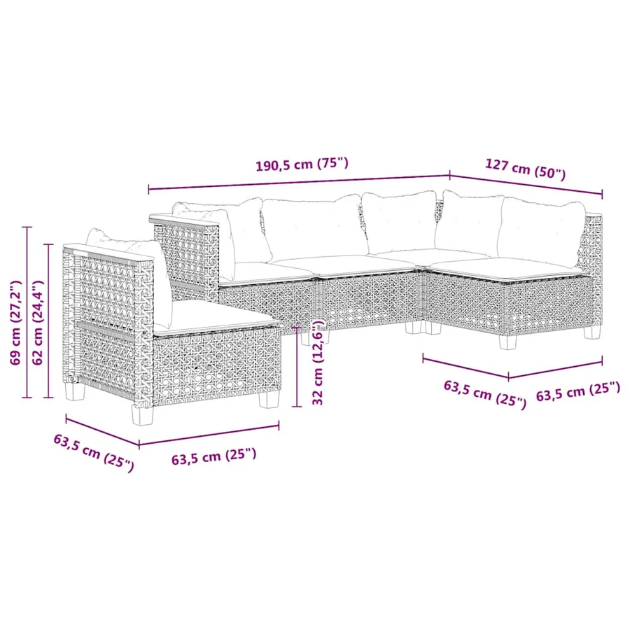 Salon de jardin avec coussins 5 pcs beige résine tressée - 6