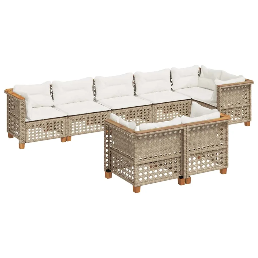 Salon de jardin avec coussins 8 pcs beige résine tressée - 2