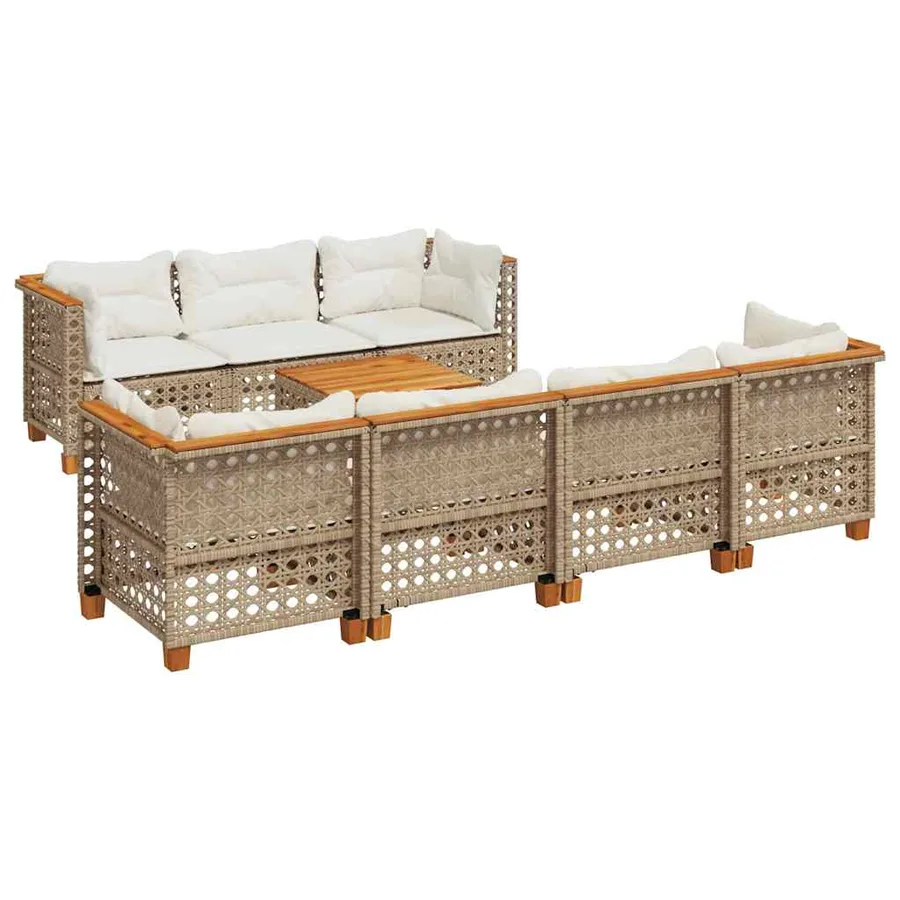 Salon de jardin avec coussins 8 pcs beige résine tressée - 2