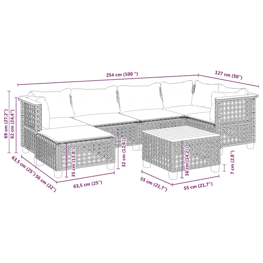 Salon de jardin avec coussins 7 pcs beige résine tressée - 10