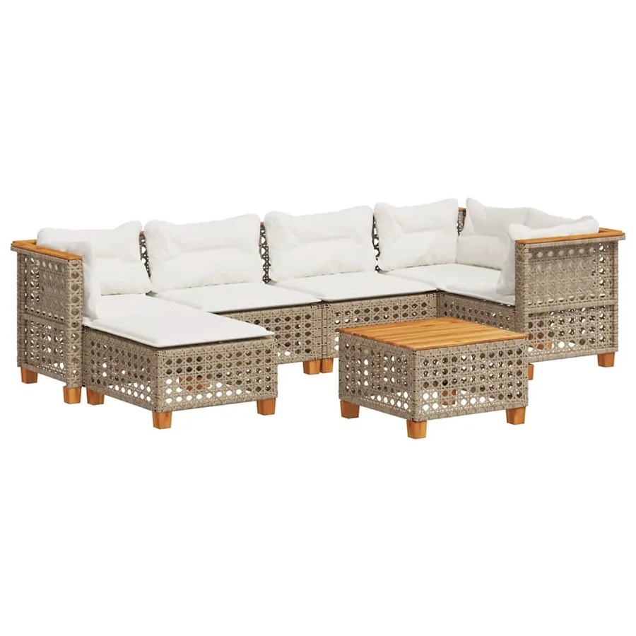 Salon de jardin avec coussins 7 pcs beige résine tressée - 2