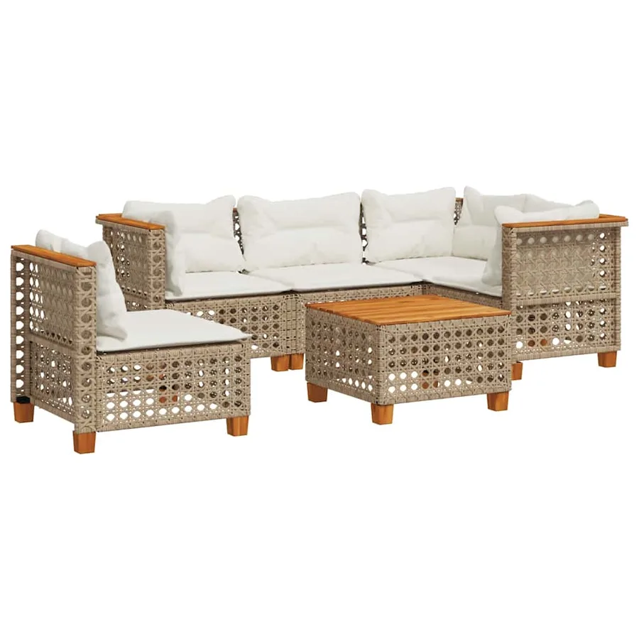 Salon de jardin avec coussins 6 pcs beige résine tressée - 2