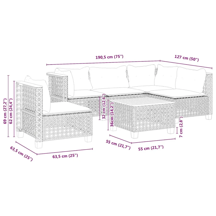 Salon de jardin avec coussins 6 pcs beige résine tressée - 8