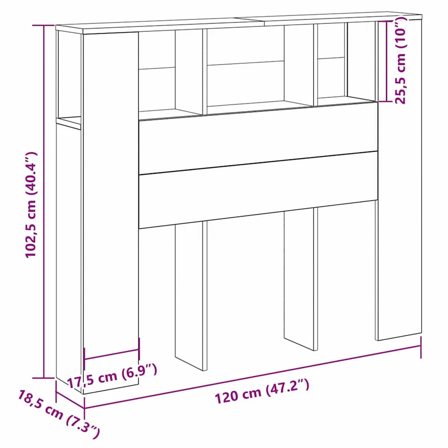 Cabinet de Tête de Lit Chêne noir 120 x 18.5 x 102.5 cm - 10