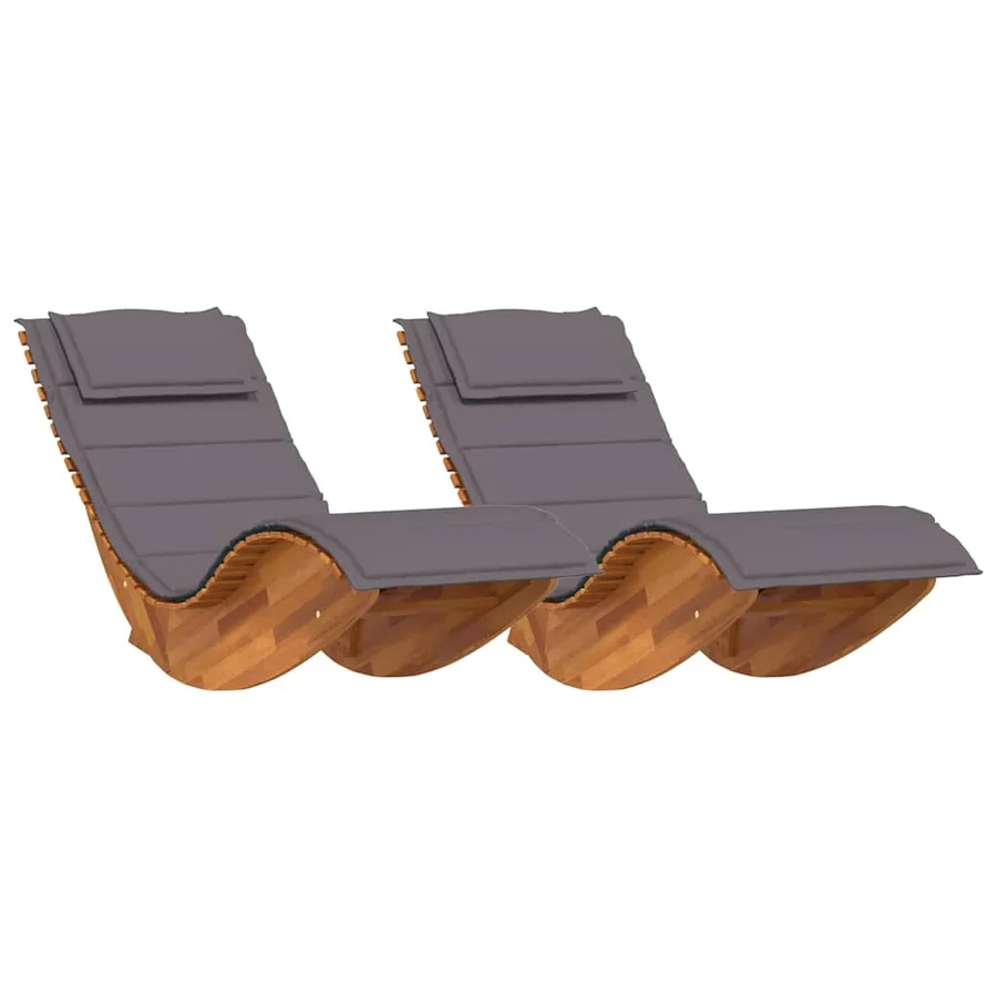 Transat avec coussin 2 pcs Marron Bois d'Acacia Massif - 2