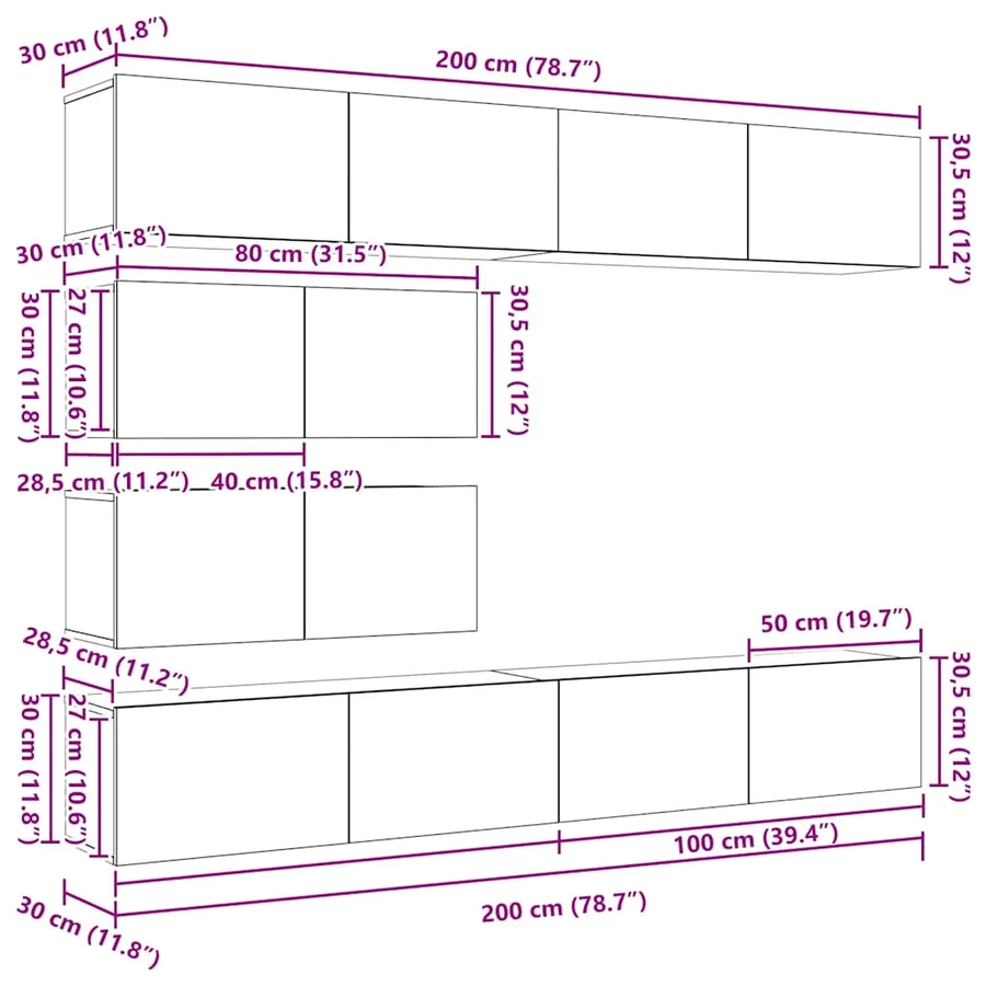 Ensemble meuble TV 6 pcs Chêne noir Bois d'ingénierie - 13