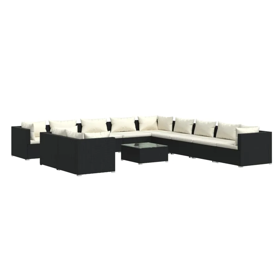 Salon de jardin 12 pcs avec coussins Noir Résine tressée - 2