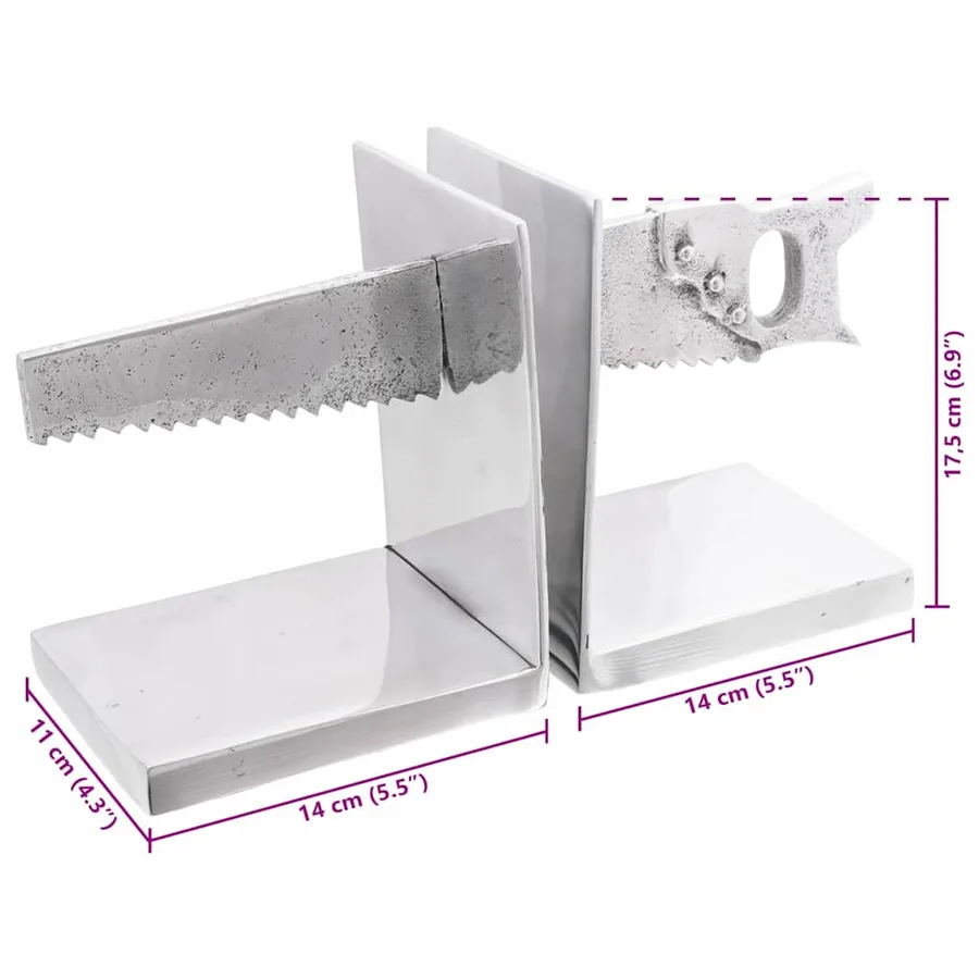 Serre-livres 2 pcs Argenté 11 x 14 x 17,5 cm Aluminium - 10