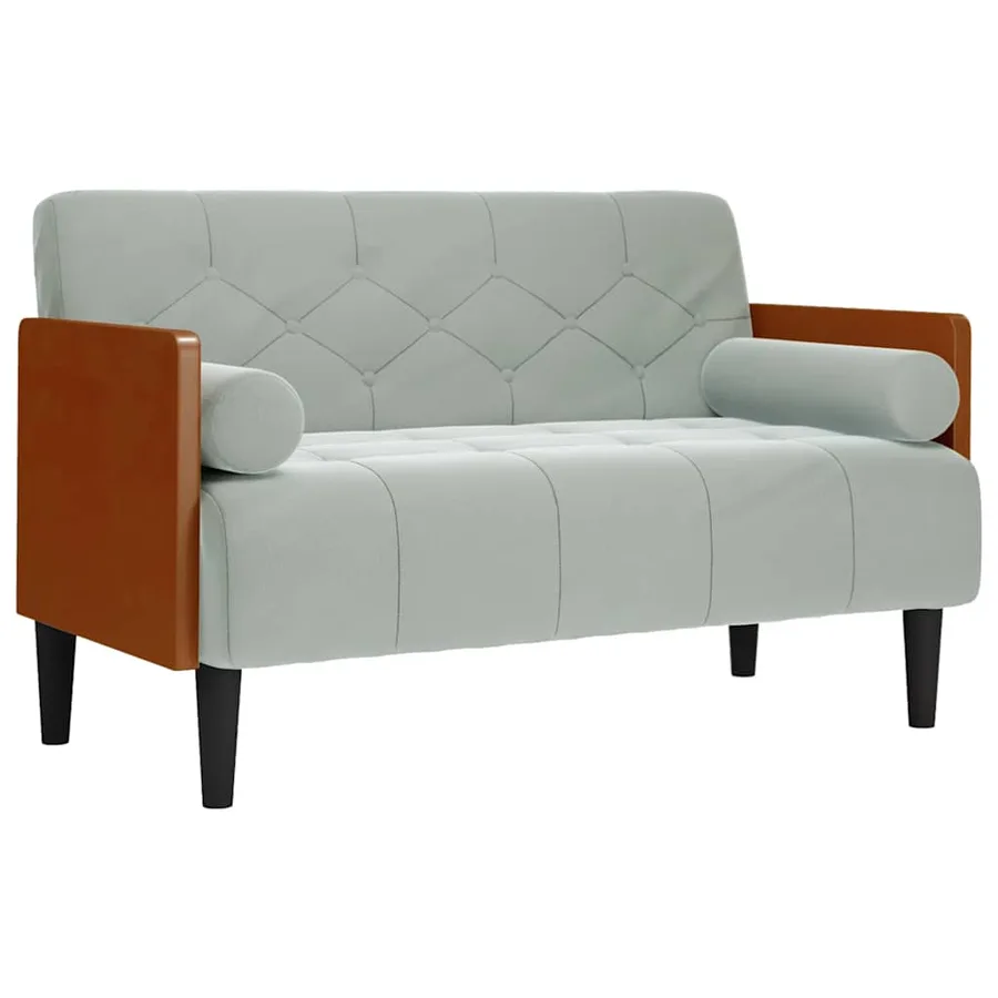 Canapé deux places avec coussins cylindriques gris clair 110 cm velours - 2
