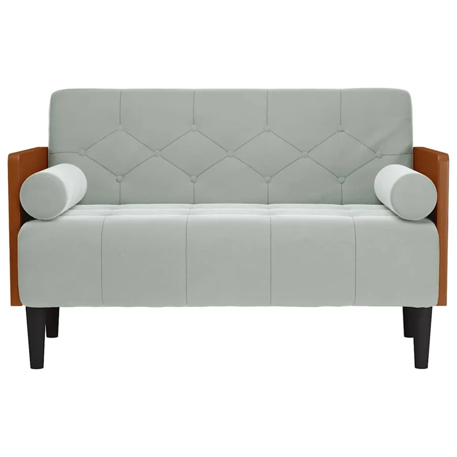 Canapé deux places avec coussins cylindriques gris clair 110 cm velours - 3
