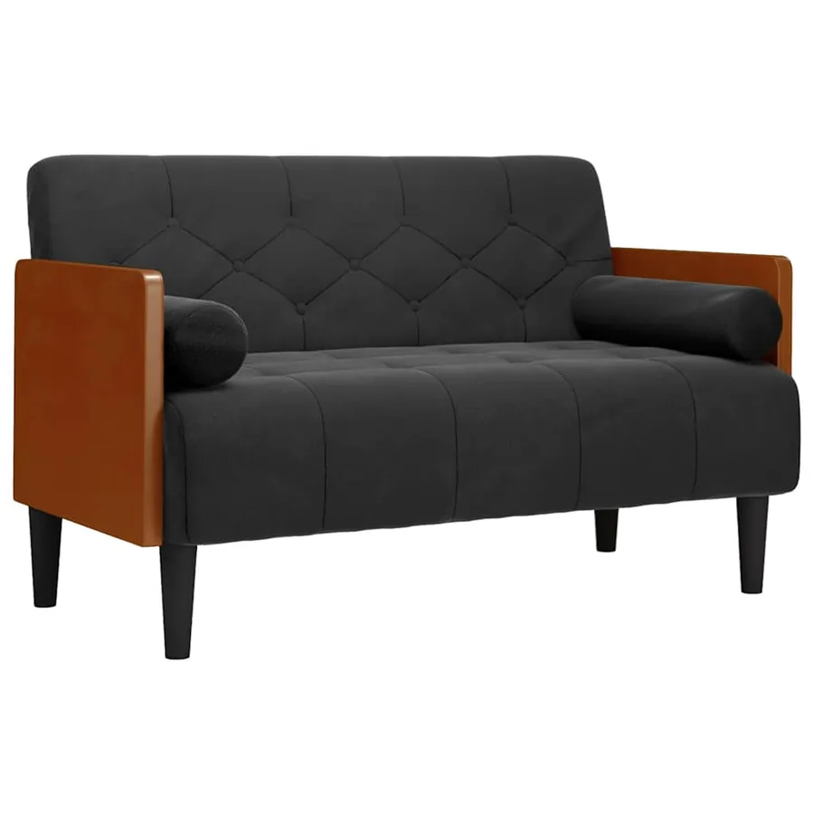 Canapé deux places avec coussins cylindriques velours noir 110 cm - 2
