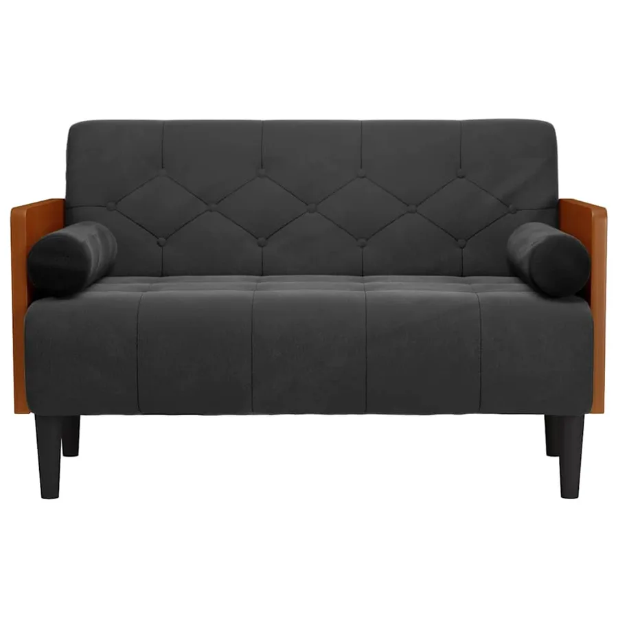 Canapé deux places avec coussins cylindriques velours noir 110 cm - 3