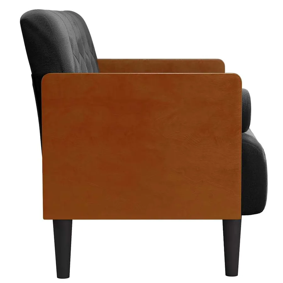 Canapé deux places avec coussins cylindriques velours noir 110 cm - 4