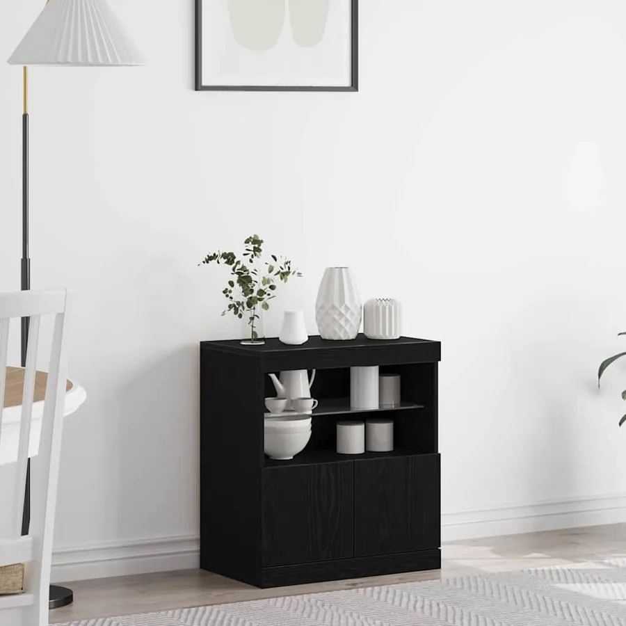 Buffet LED Noir 60,5 x 37 x 67 cm Bois d'ingénierie