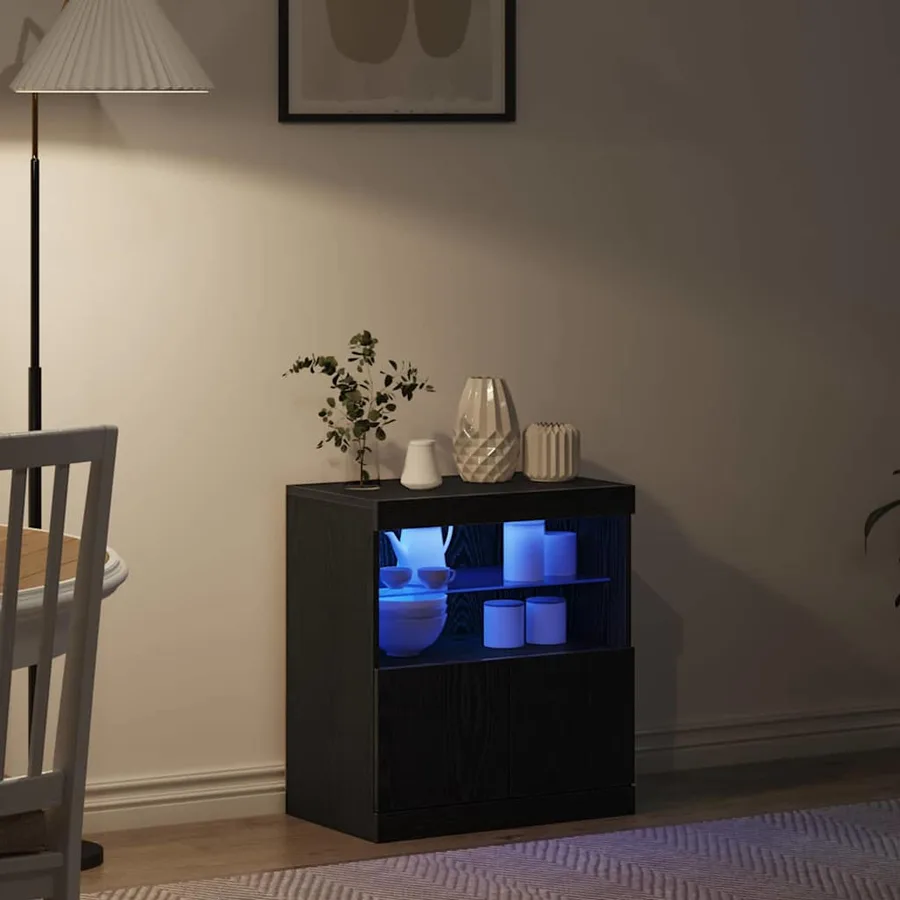 Buffet LED Noir 60,5 x 37 x 67 cm Bois d'ingénierie - 5