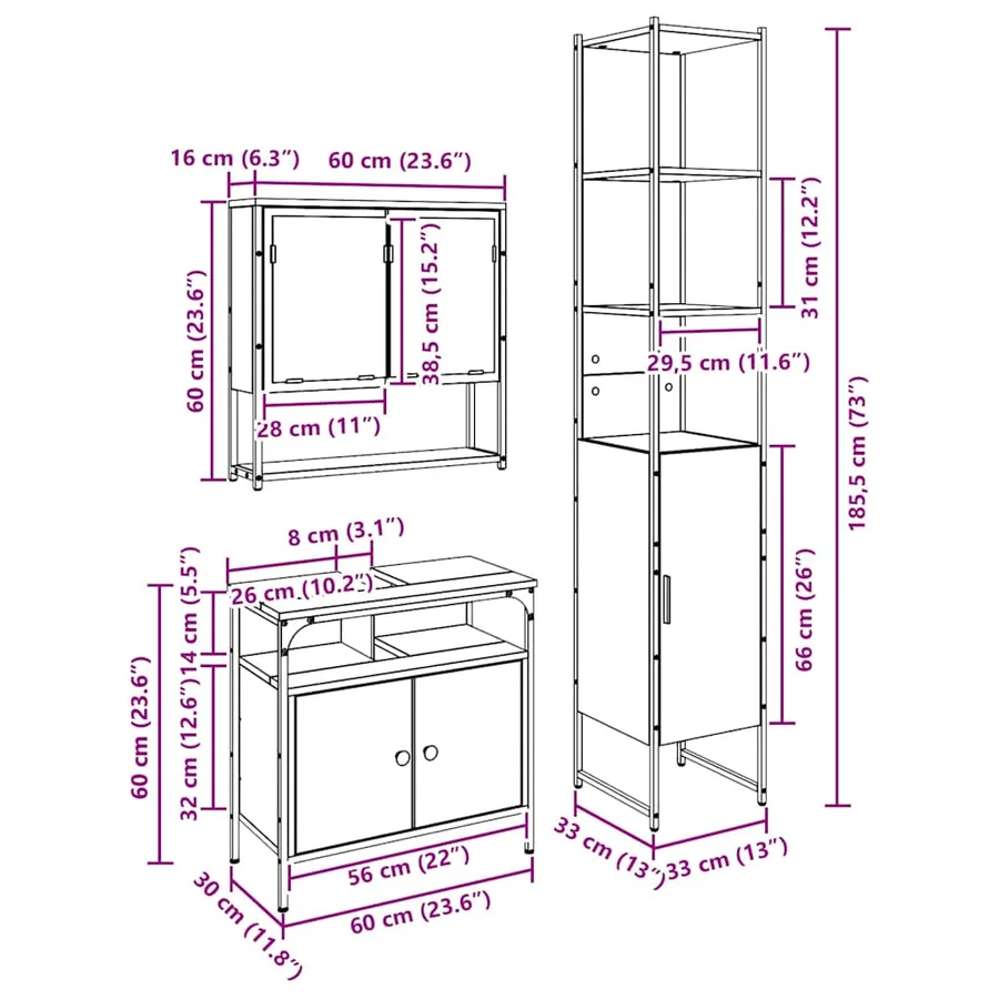 Ensemble de mobilier de salle de bain 3 pcs Chêne noir - 16