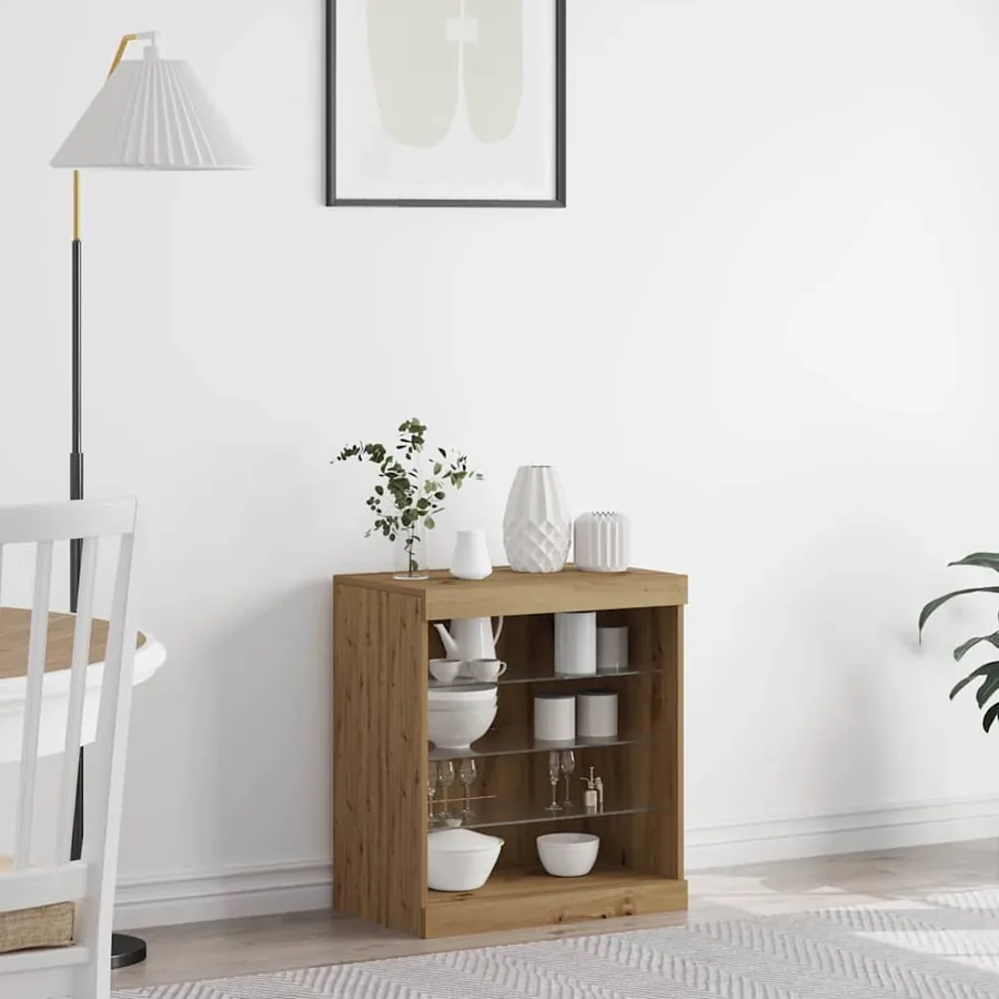 Buffet LED Chêne artisanal 60,5 x 37 x 67 cm Bois d'ingénierie