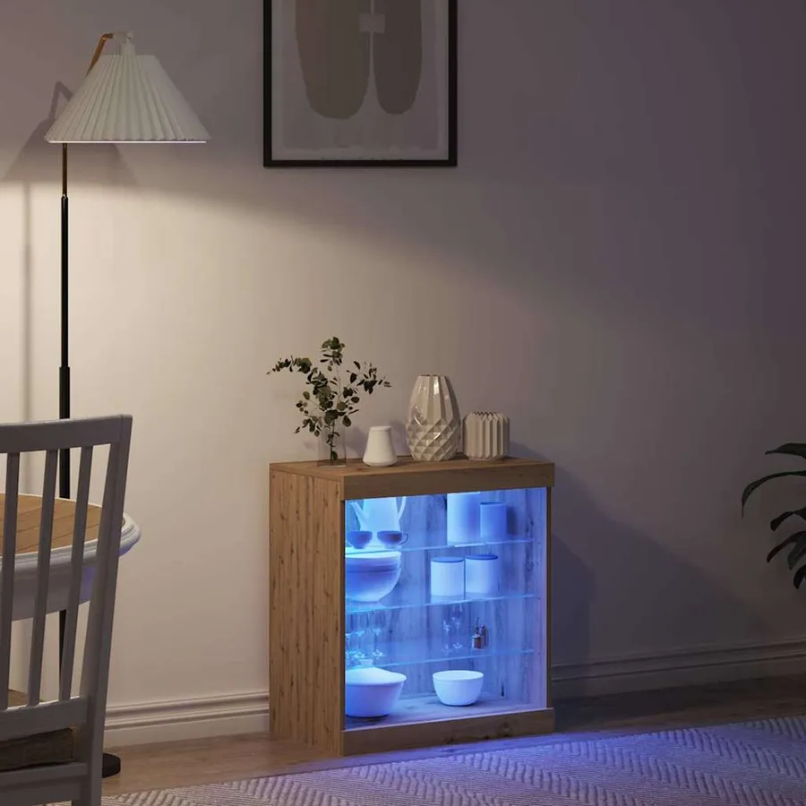 Buffet LED Chêne artisanal 60,5 x 37 x 67 cm Bois d'ingénierie - 5