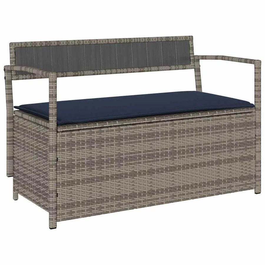 Banc de rangement de jardin avec coussin gris résine tressée - 2