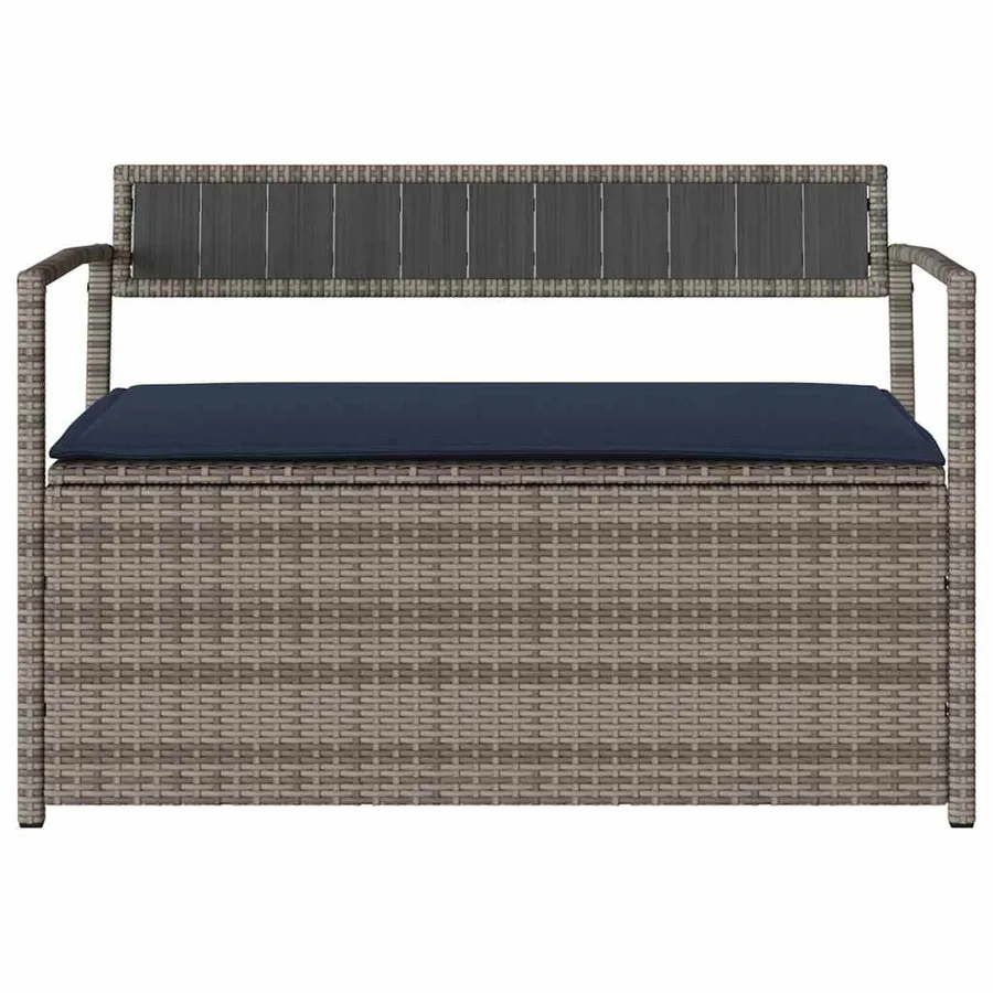 Banc de rangement de jardin avec coussin gris résine tressée - 4