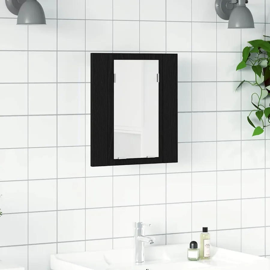 Armoire de salle de bain avec miroir LED en chêne noir 40 x 12 x 45 cm bois d'ingénierie