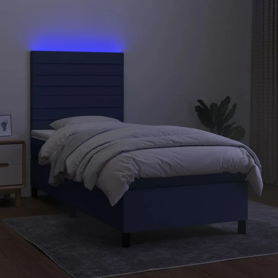Sommier à lattes de lit avec matelas et LED Bleu 90x190cm Tissu - 4