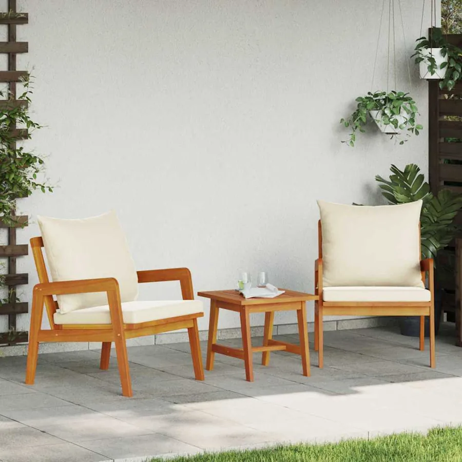 Ensemble bistrot avec coussin 3 pcs Marron Bois d'Acacia Massif