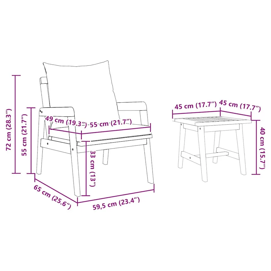 Ensemble bistrot avec coussin 3 pcs Marron Bois d'Acacia Massif - 10