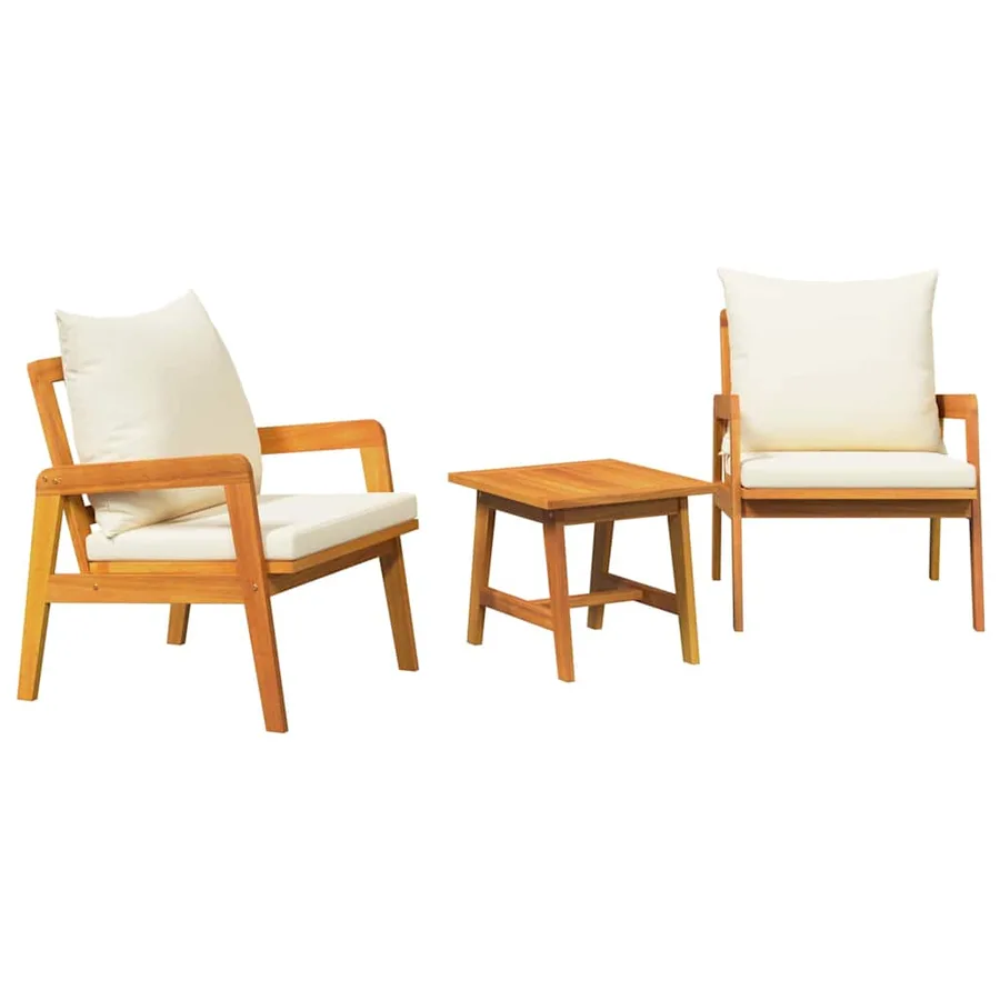 Ensemble bistrot avec coussin 3 pcs Marron Bois d'Acacia Massif - 2