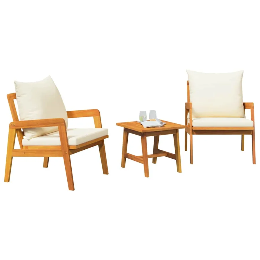 Ensemble bistrot avec coussin 3 pcs Marron Bois d'Acacia Massif - 3
