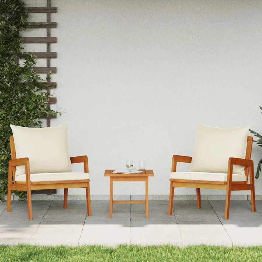 Ensemble bistrot avec coussin 3 pcs Marron Bois d'Acacia Massif - 4