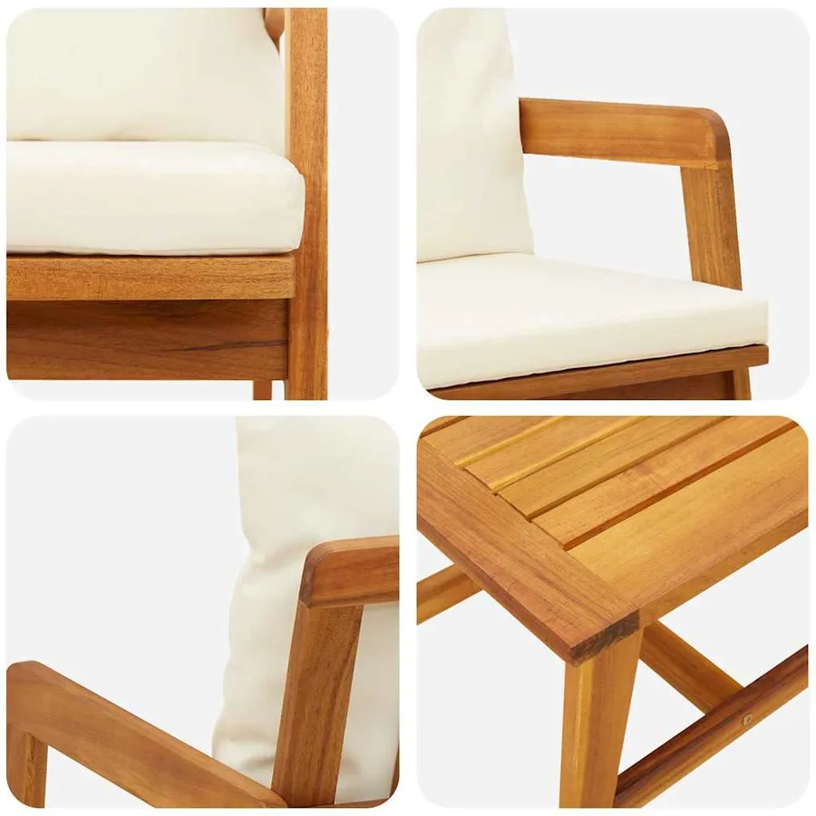 Ensemble bistrot avec coussin 3 pcs Marron Bois d'Acacia Massif - 9