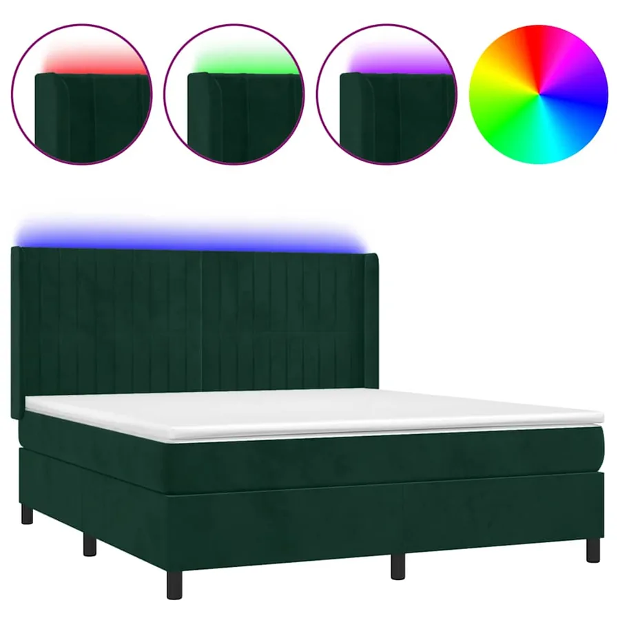 Sommier à lattes de lit matelas et LED Vert foncé 160x200 cm - 2