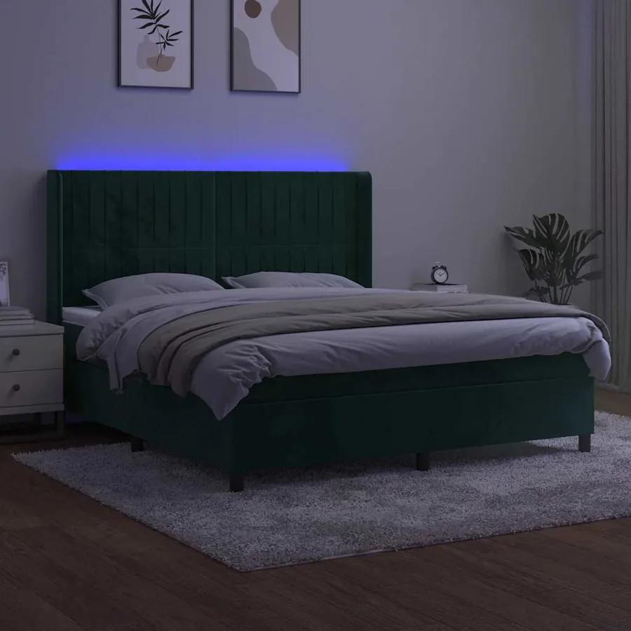 Sommier à lattes de lit matelas et LED Vert foncé 160x200 cm - 3