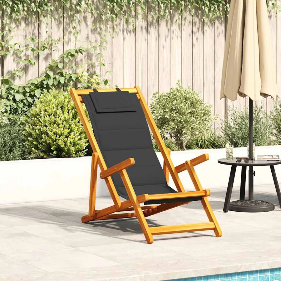 Chaise pliante avec accoudoirs en bois d'acacia noir et textilène