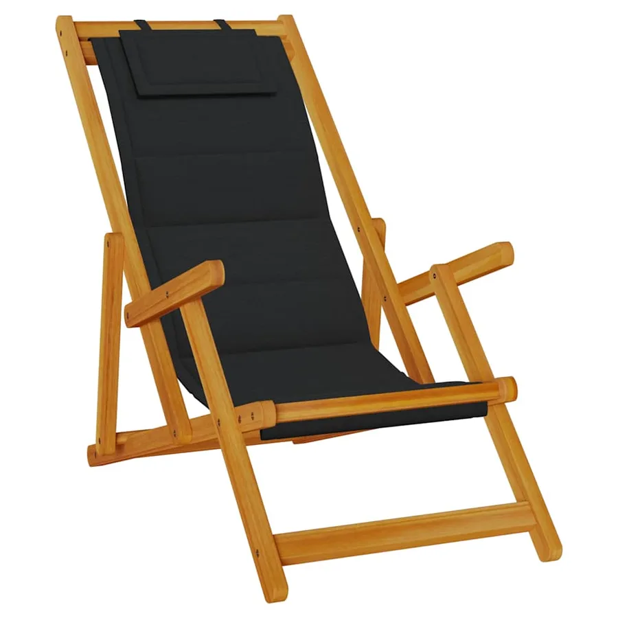Chaise pliante avec accoudoirs en bois d'acacia noir et textilène - 2