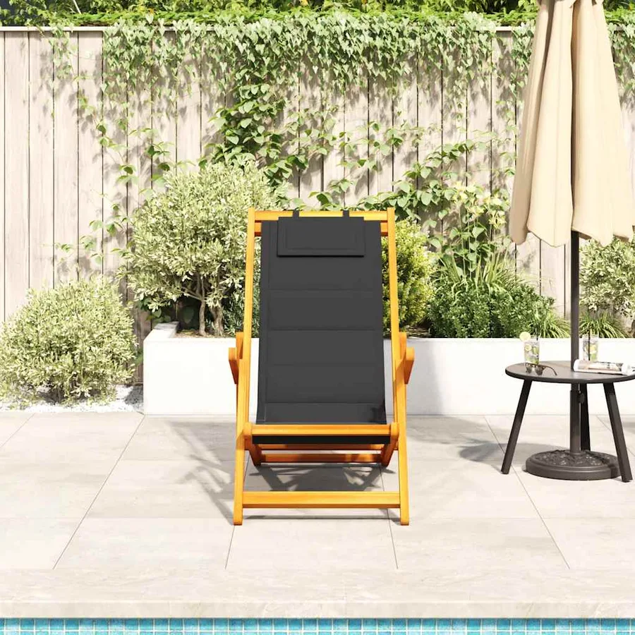 Chaise pliante avec accoudoirs en bois d'acacia noir et textilène - 3