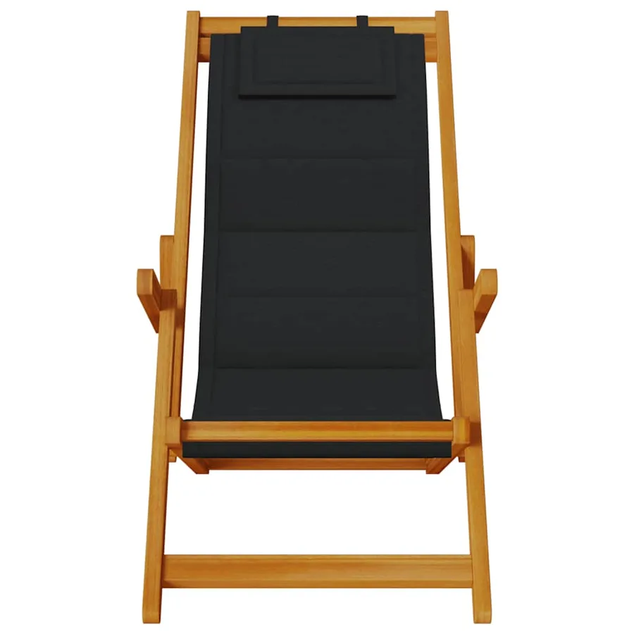 Chaise pliante avec accoudoirs en bois d'acacia noir et textilène - 5