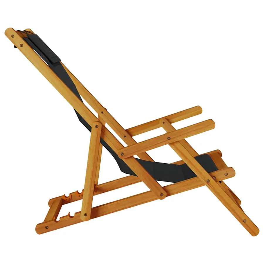 Chaise pliante avec accoudoirs en bois d'acacia noir et textilène - 7