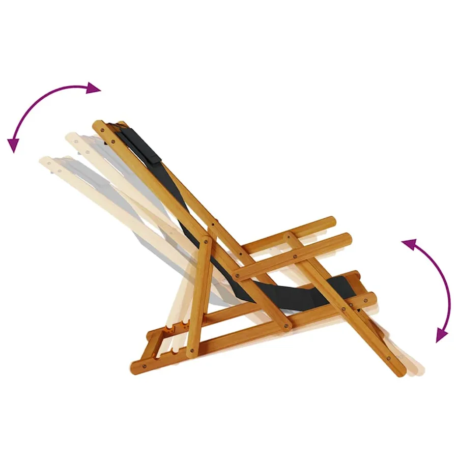 Chaise pliante avec accoudoirs en bois d'acacia noir et textilène - 8