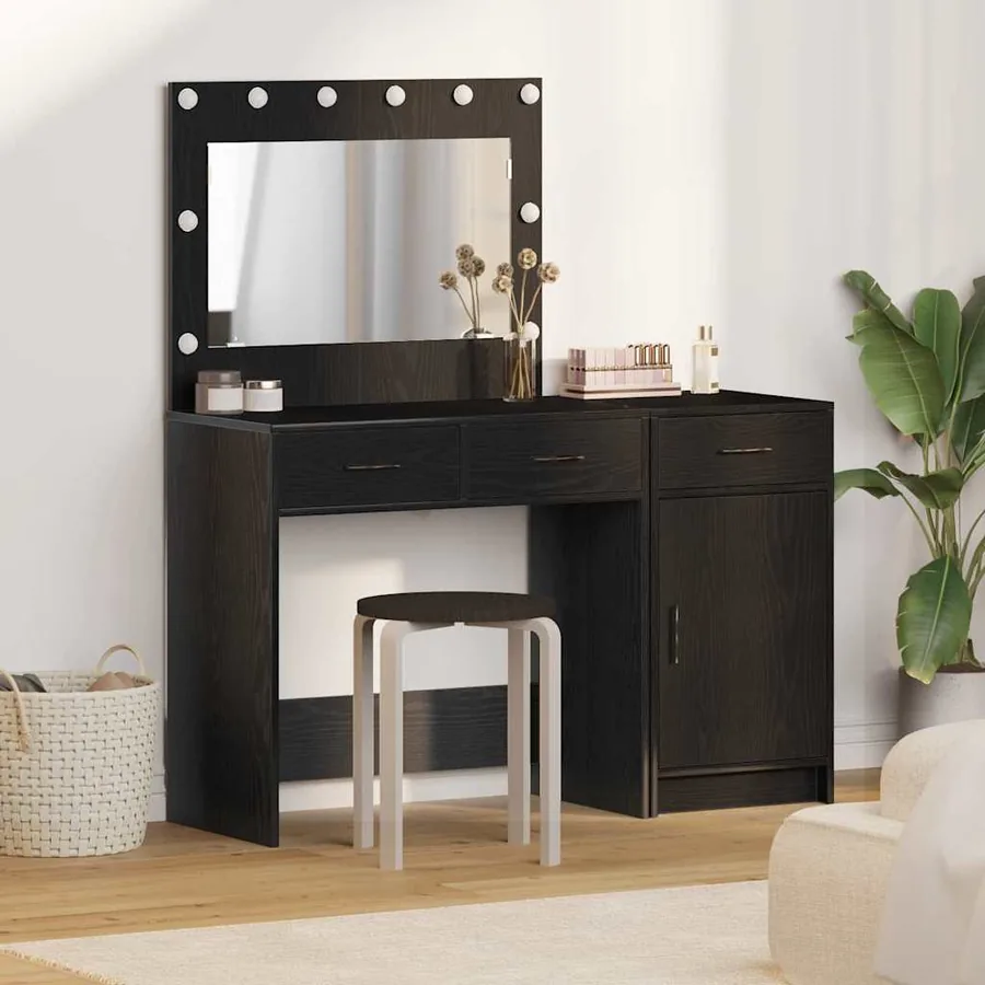 Table de Toilette avec tiroir 2 pcs Noir Bois d'ingénierie