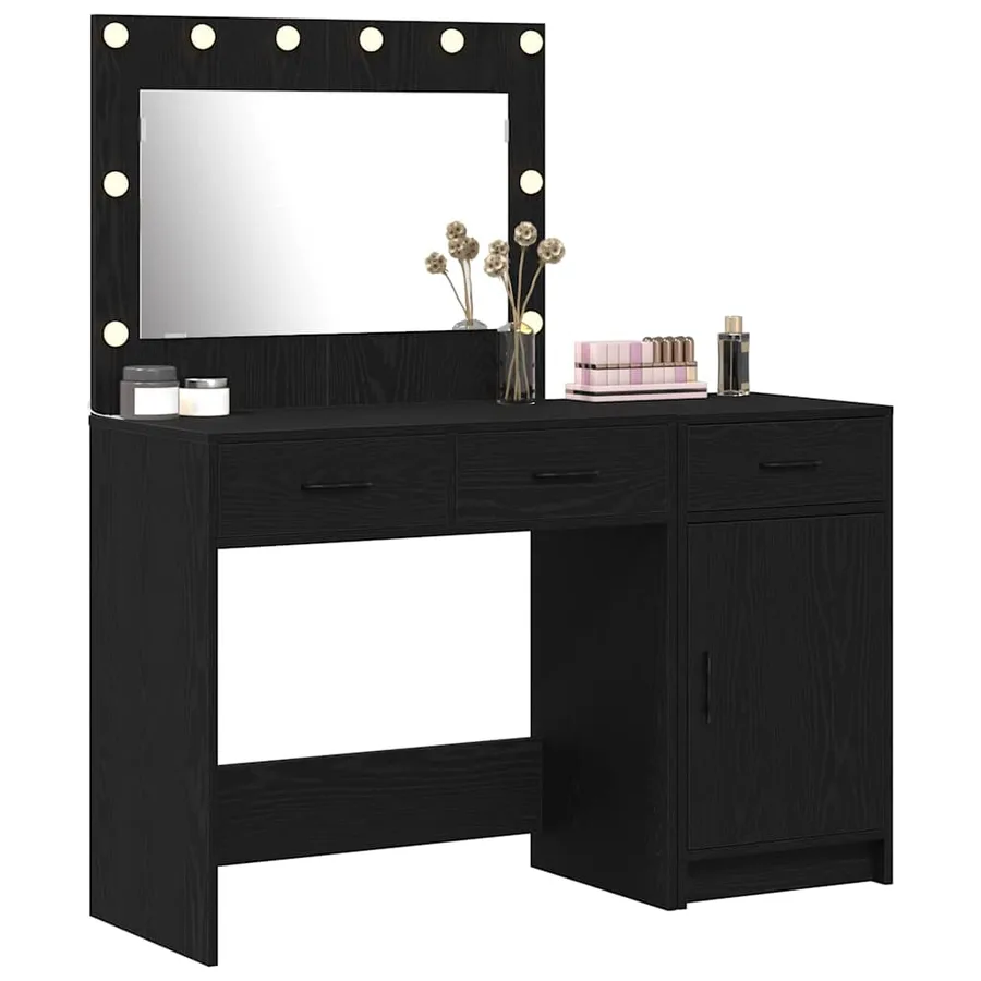 Table de Toilette avec tiroir 2 pcs Noir Bois d'ingénierie - 3