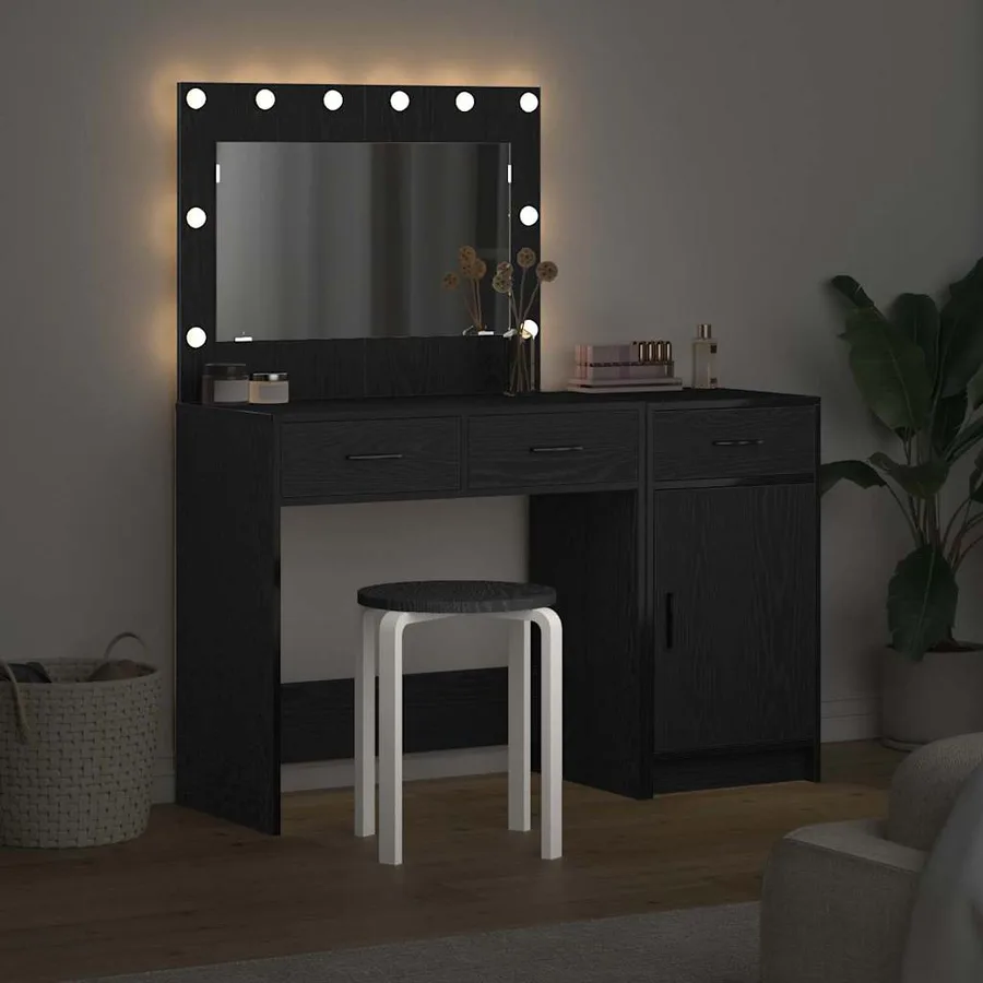 Table de Toilette avec tiroir 2 pcs Noir Bois d'ingénierie - 4