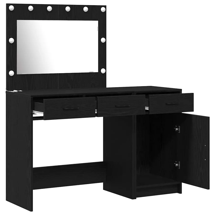 Table de Toilette avec tiroir 2 pcs Noir Bois d'ingénierie - 5