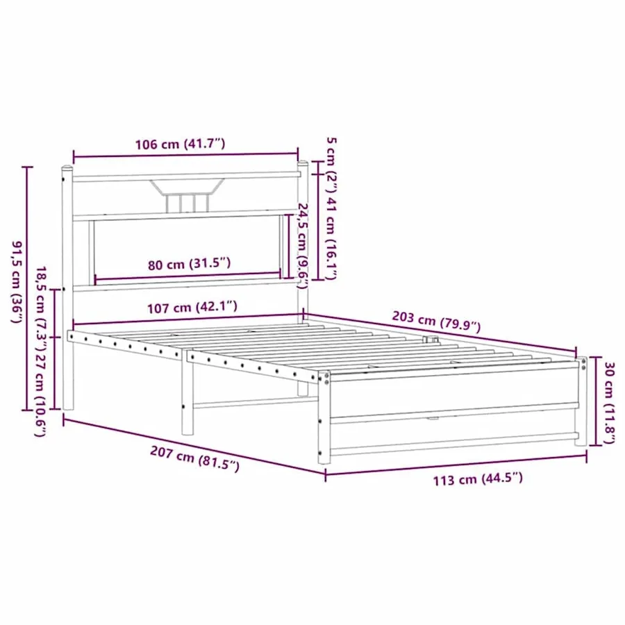 Cadre de lit sans matelas chêne marron 107x203 cm - 11