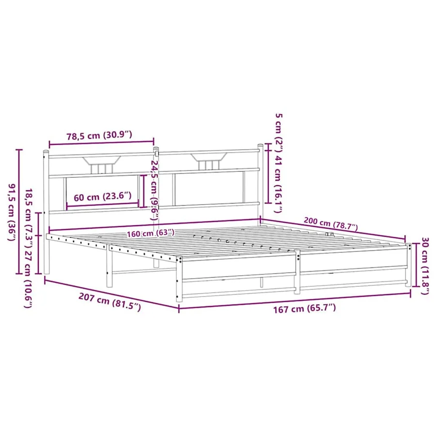 Cadre de lit sans matelas chêne marron 160x200 cm - 11