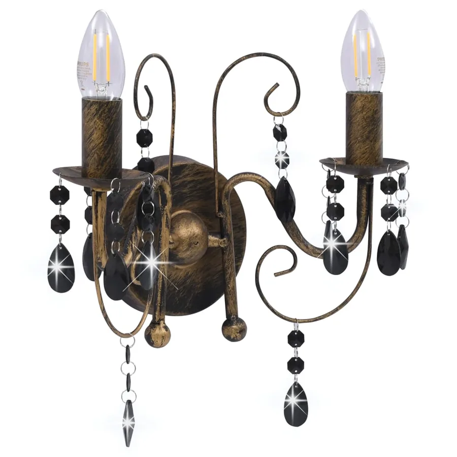 Applique murale à perles Noir antique 2 ampoules E14 - 2