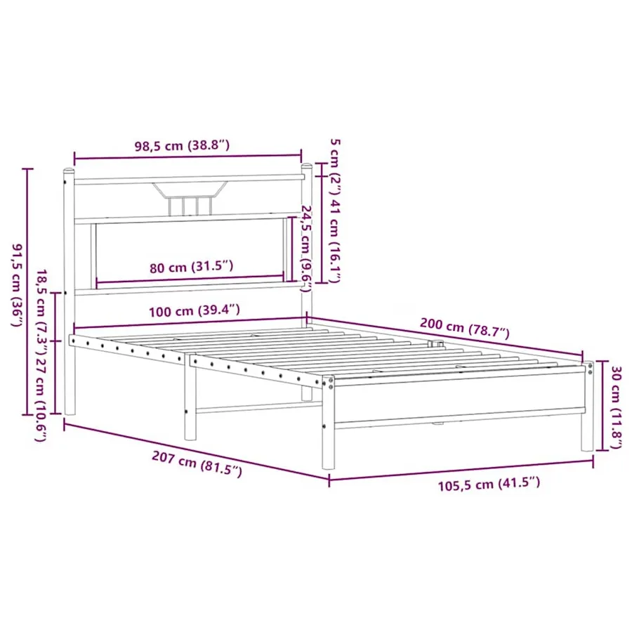 Cadre de lit sans matelas chêne marron 100x200 cm - 11