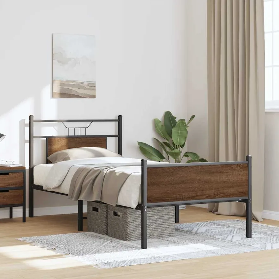 Cadre de lit sans matelas chêne marron 80x200cm bois ingénierie - 5