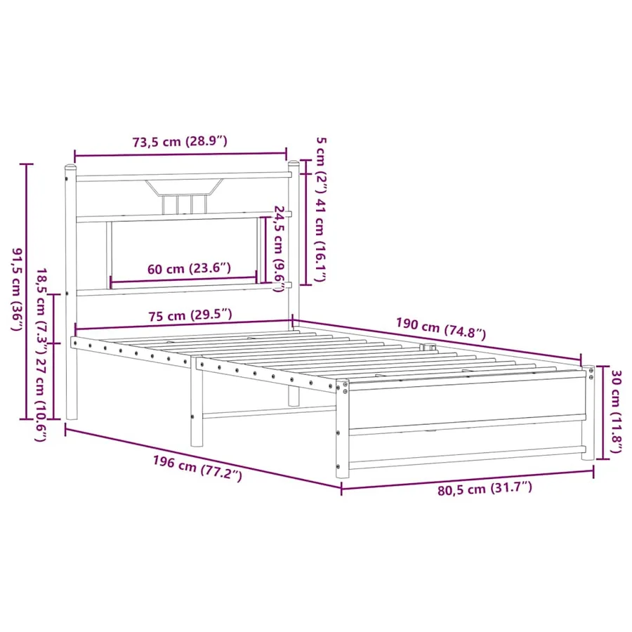 Cadre de lit sans matelas chêne marron 75x190cm bois ingénierie - 11